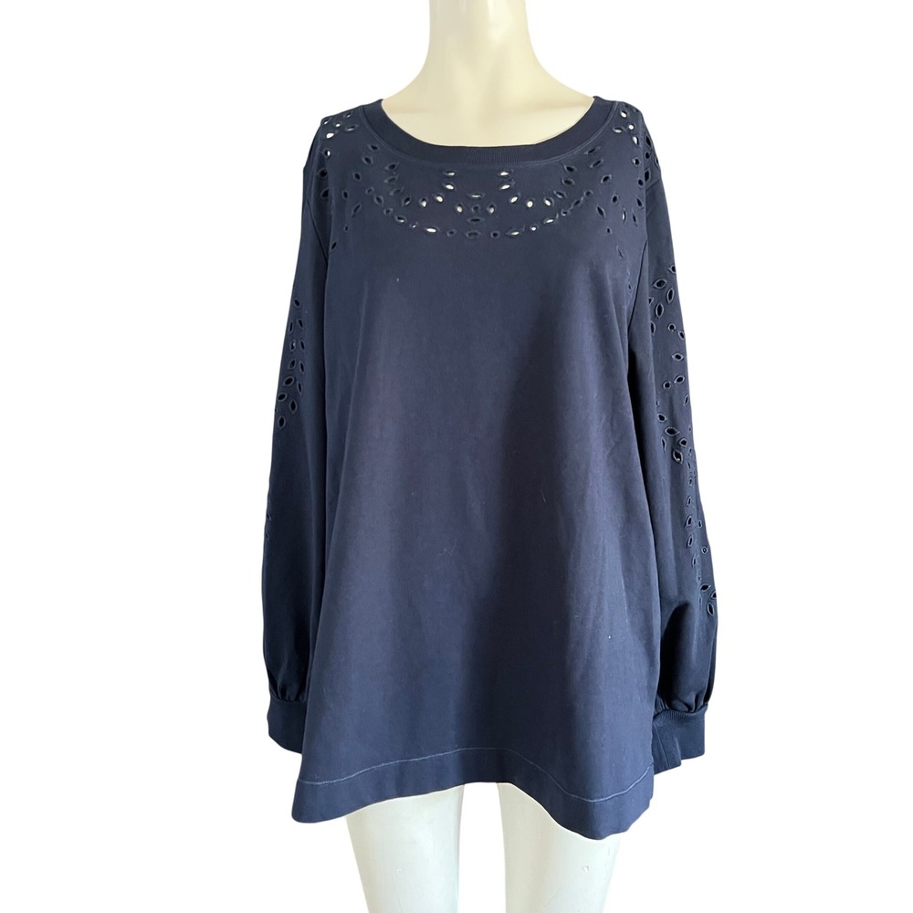 Chicos Zenergy Navy Blue Eyelet Embroidered Sweatshirt Size 3 XL 16-18 Top